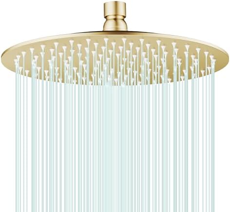 All Metal 10Inch Rain Shower Head - Heavy Duty Stainless Steel, Easy Install, High Water Flow, Ultra-Thin Modern Design for Bathroom (Brushed Gold) by AULEEND