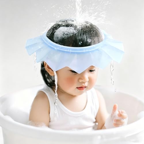 Baby Silicone Shower Cap, Ultra Soft & Non-Toxic Shampoo Bath Hat, Adjustable Hair Washing Shield for Toddlers, Kids and Children (Blue) by Unknown