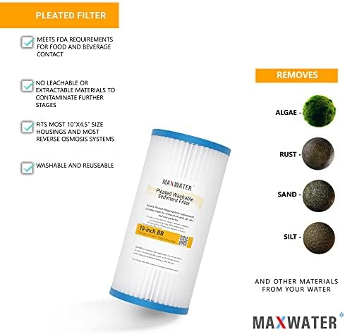 Max Water 10 Micron 10 x 4.5 Pleated Sediment Water Filter, Washable Replacement Cartridge for 10" BB Whole House Systems Compatible with R50-BBSA, FXHSC, WFHDC3001, W50PEHD, GXWH40L (4 Pack) - Image 3