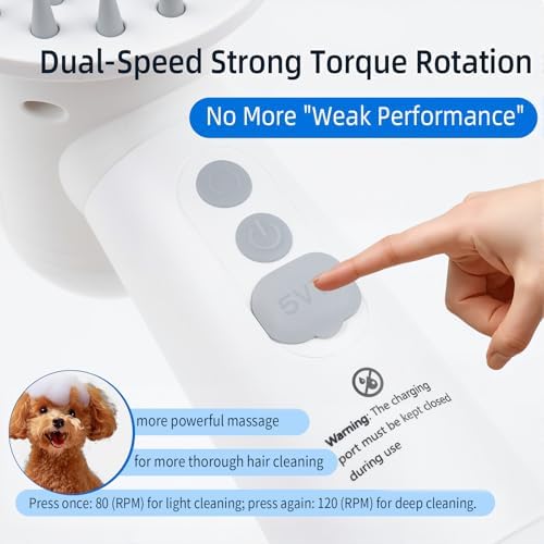 Electric Rotating Massage Dog Shampoo Spray Dispenser with Foam Brush [2026 Upgraded Version] Dual-core Electric pet Bath Brush | 2-Speed Variable Frequency SPA × Double Bubbles - Image 6