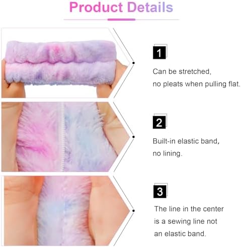 VELSCRUN 6 Pack Spa Headband, Makeup Headband, Face Wash Headbands, Skincare Headbands, Multicolour Purple Sponge Hair Band Bow Tie Spa Head Band for Washing Face Wristband Set Women Hair Accessories - Image 5