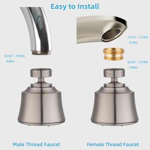 Kitchen Sink Faucet Head 4-Mode, 360° Swivel Faucet Aerator, Brushed Nickel - Image 5