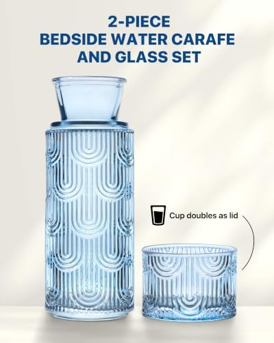Bedside Water Carafe and Glass Set, 21.6oz, Mist Blue - Image 3