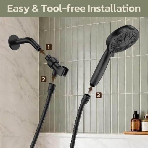 JDO Shower Head with Handheld, High Pressure Handheld 6 Settings, Detachable Shower Head Set with Stainless Steel Hose and Shower Bracket (Matte Black) - Image 6