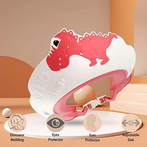 Baby Shower Cap Shield, Shower Cap for Kids, Visor Hat for Eye and Ear Protection for 0-9 Years Old Children,Cute Dinosaur/Crocodile/Hippo shape Makes the Baby Bath More Fun (Dinosaur, Red) - Image 3