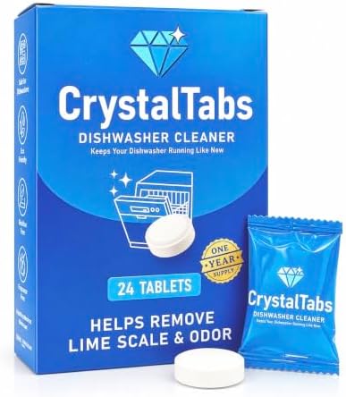 Dishwasher Cleaner Tablets – Deep Clean Descaler – Fragrance-Free – Removes Lime Scale, Hard Water & Odor – 24 Count Year Supply by CrystalTabs