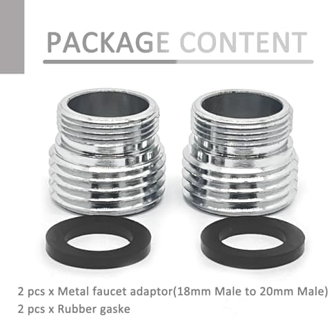 2 Pcs 18mm Male to G1/2 Male Thread Metal Faucet Adaptor,Brass Kitchen Sink Aerator Adapter,For Connecting Water Filter,Garden Hose,With Gaske - Image 5