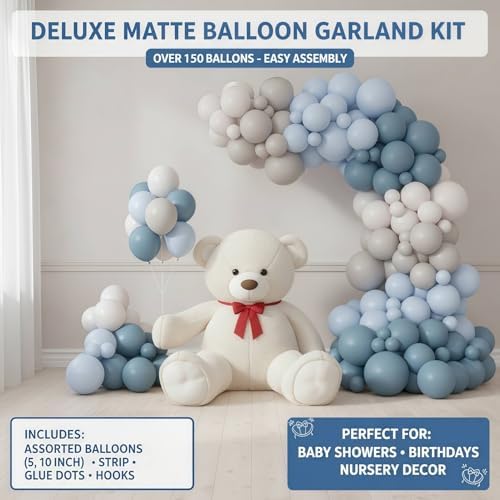 168 - Piece Balloon Arch Kit, Blue & Neutral Balloons Set, Includes Balloon Arch Stand Tools for Baby Shower Decorations & Party Backdrops (Multi - Size) - Image 7