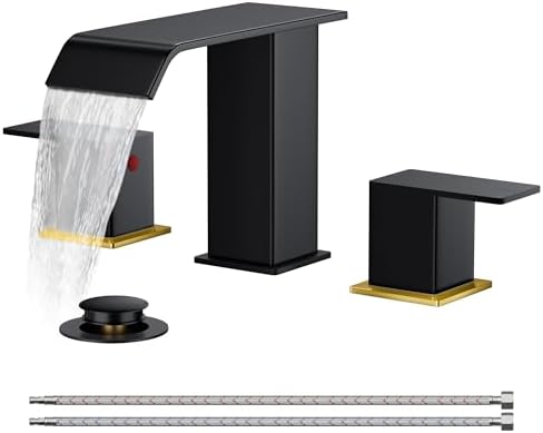 FORIOUS Bathroom Faucet 3 Hole,8 Inch Widespread Sink Faucet Black and Gold by FORIOUS