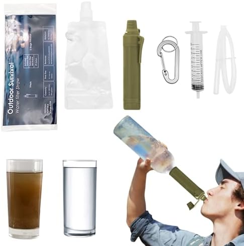 10NM Portable Water Filter System Set,Backpacking Squeeze Water Filtration Purifier Survival System for Hiking (Olive Green) by Unknown