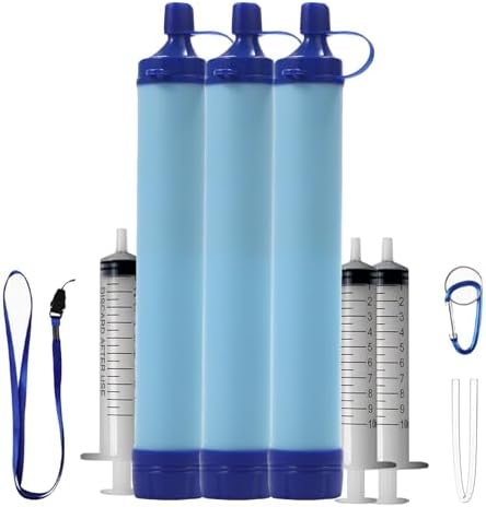 Straw, Pure Flow Water Filter Straw for Camping, Hiking, Travel, Biking, Survival, and Emergency Preparedness, No Expiration Date, Lightweight, Reusable (3PCS) by Unknown