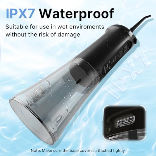 TUREWELL Water Dental Flosser for Teeth/Braces, 310 ML Portable Cordless Oral Irrigator with 5 Modes, IPX7 Waterproof Electric Water Flossing with 4 Replacement Jet Tips for Travel and Home, Black - Image 6