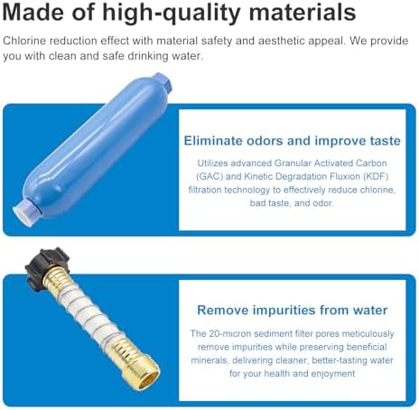 RV Inline Water Filter with 2 Flexible Hose Protectors, 20-Micron Advanced GAC & KDF Filtration Reduces Bad Taste, Odor, Chlorine, Sediment for RVs Campers Marines - Image 2