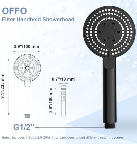 OFFO Filtered Shower Head with Hose, 20 Stage Shower Head with Filters with 60" Shower Hose, 4” Face High Pressure 6-Mode to Remove Chlorine, Matte Black - Image 5