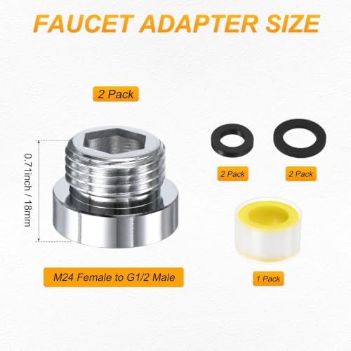 M METERXITY 2-Pack Faucet Adapter, M24 Female to G1/2 Male, for Kitchen - Image 3