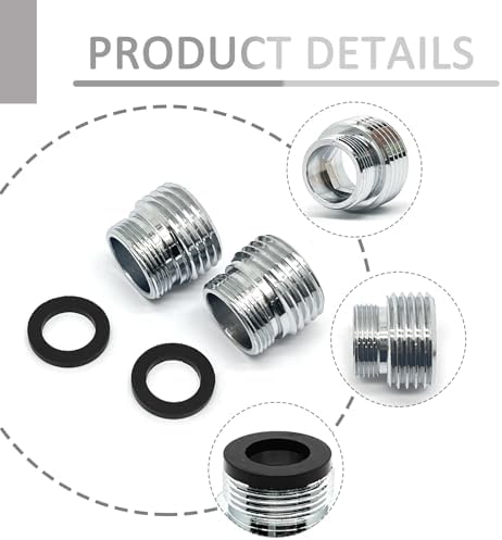 2 Pcs 18mm Male to G1/2 Male Thread Metal Faucet Adaptor,Brass Kitchen Sink Aerator Adapter,For Connecting Water Filter,Garden Hose,With Gaske - Image 3
