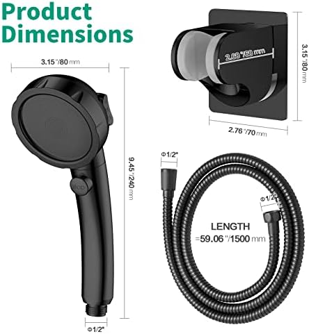 High Pressure Shower Head with Handheld, Black - Image 5