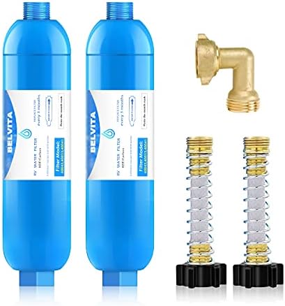 BELVITA RV Inline Water Filter with 90 Degree Elbow and Flexible Hose by BELVITA