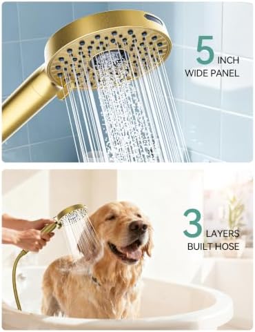 Magichome Shower Head with Handheld, High Pressure 10-Spray Detachable Chrome Showerhead with Stainless Steel Hose,Brushed Gold - Image 6