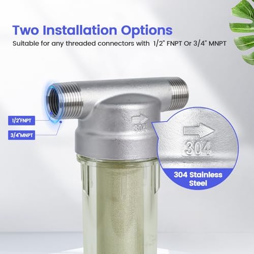 304 Stainless Steel 40 Micron Spin Down Water Filter, Whole House Spin Down Sediment Water Filter, Reusable Flushable Pre-Filtration System, 3/4" MNPT + 1/2" FNPT, BPA Free - Image 3