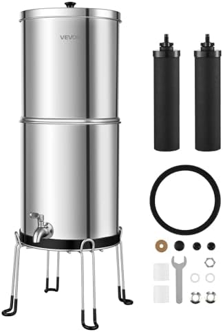 VEVOR Gravity-fed Water Filter System, 2.25G 304 Stainless-Steel Countertop Water Filtration System, Reduces Lead and up to 99% of Chlorine, with 2 Carbon Filters, Spigot, and Stand, for Home Camping by VEVOR