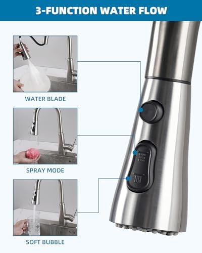 Stainless Faucet Head Replacement, 3 Modes 15 Adapters, Brushed Nickel - Image 3