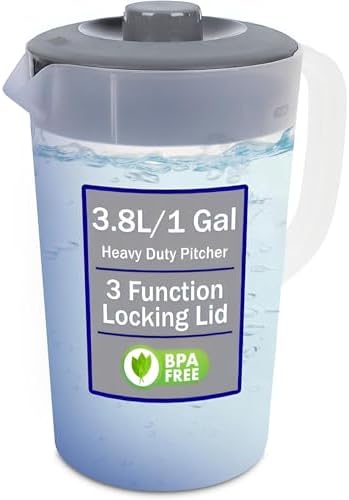 Water Pitcher with Lid 1 Gallon Pitcher BPA Free & Phthalate Free - Gray by JOEYZ