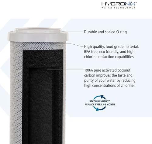 Hydronix CB‑25‑1005 Whole House Coconut Carbon Block Water Filter – 5-Micron Replacement Cartridge for RO & Drinking Water Systems | Standard 2.5 x 10 Inch Filter Housings (4 Pack) - Image 3