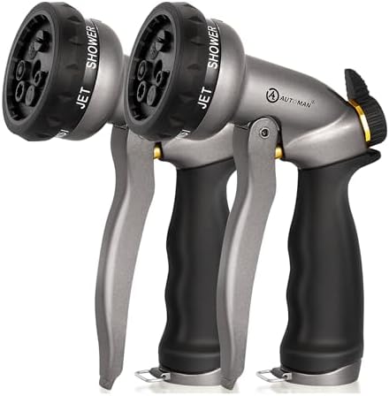 AUTOMAN Garden Hose Nozzle - 2 Pack, 100% Metal High Pressure Spray Nozzle, Labor-Saving Design, Heavy Duty for Garden Watering, Car Washing, Window Cleaning, Pets Bathing by AUTOMAN