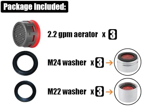 JQK Faucet Areator, 2.2 GPM Flow Retrictor Insert Faucet Aerators Replacement Parts Bathroom 3 Pack, FAN22-P3 - Image 4