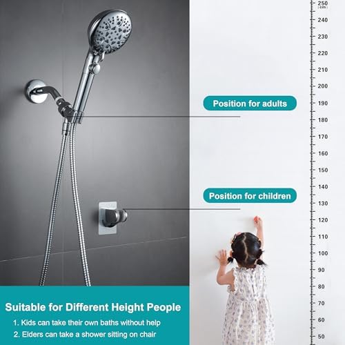 GwernKB Handheld Shower Head with On Off Switch 8-Mode High Pressure Showerhead with 79 Inches Extra-long Stainless Steel Hose and Bracket PLUS Extra Low-Reach Adhesive Wall Mount for Kids,Silver… - Image 2