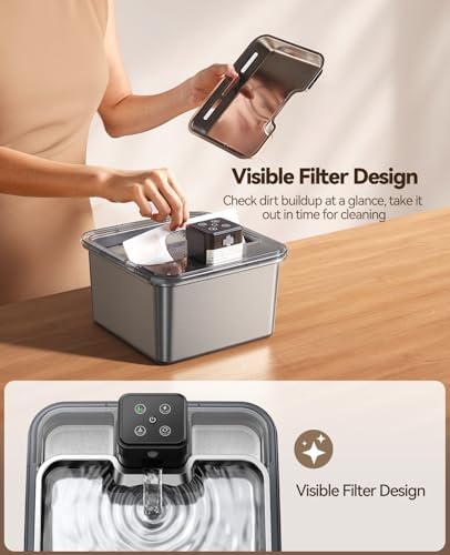 Cat Water Fountain Wireless + 6 Filters: [Visual Filter] & [Heavy-Duty Stainless Steel] FEELNEEDY- Premium, 3.2L/108oz, 4000mAh Battery Operated Pet Fountain with Sensor, for Cats and Dogs - Image 2