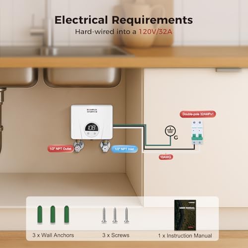 CAMPLUX Tankless Water Heater Electric 120V, 3500W Point of Use Instant Hot Water Heater, Save Space for Sink Wall Mounted LED Digital Display CSA Certified - Image 7