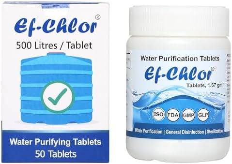 Ef-Chlor Overhead & Underground Water Tank Purification Tablets/Pills 1.67gm Jar of 50 Tablets Having 3 Years Shelf Life 1 Tablet Purifies 132 Gallons Water - Image 2