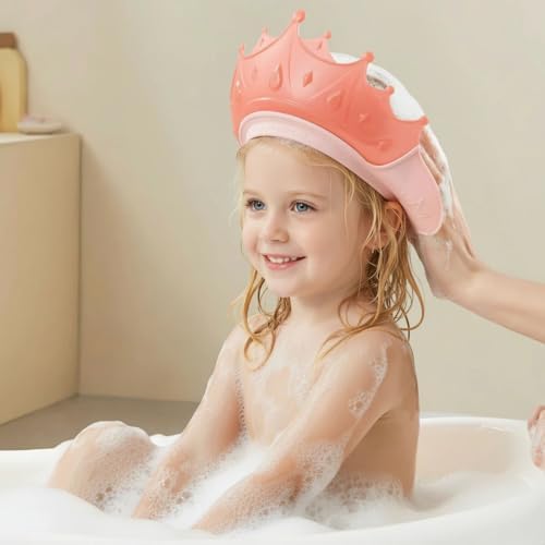 Baby Shower Cap with Bath Rinse Cup, Baby Toddler Hair Washing Shield, Adjustable Silicone Bath Visor for Toddlers, Shower Hat for Kids 1-9 Years, Pink Crown - Image 7