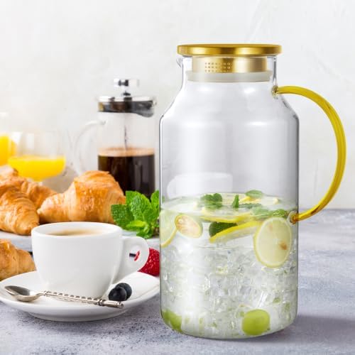 Bivvclaz 1 Gallon Gold Glass Pitcher with Lid and Handle, Water Pitcher for Fridge, Glass Carafe for Hot/Cold Water, Large Iced Tea Jug for Coffee, Juice and Homemade Beverage - Image 6