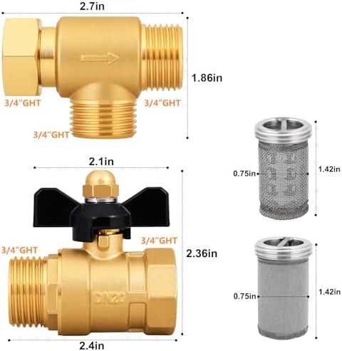 SIGURANTA Brass Inline Garden Hose Filter with Ball Valve Drain, 3/4" GHT, Replaceable 40 & 100 Mesh Screens, Sediment Filter for Outdoor Watering, Car Wash & RV Use(Set B1) - Image 2