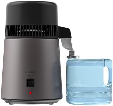 ROVSUN 1.1 Gallon/4L Water Distiller for Home Countertop, Stainless Steel Interior & BPA-Free Container, 750W Distilled Water Machine Water Maker Purifier, Distilling Pure Water Maker, 1L/H, Gray by ROVSUN
