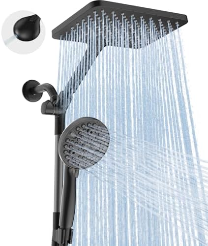 Dual Handheld Shower Head Combo, 2-in-1 Rain Shower Heads System Wide Rainfall Shower Head and 10 Modes High Pressure Hand Held Showerhead with Built-in Power Wash by MakeFit
