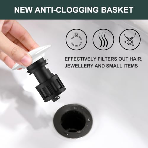 KENES White Bathroom Sink Drain with Overflow, Ceramic Pop Up Sink Drain - Image 4