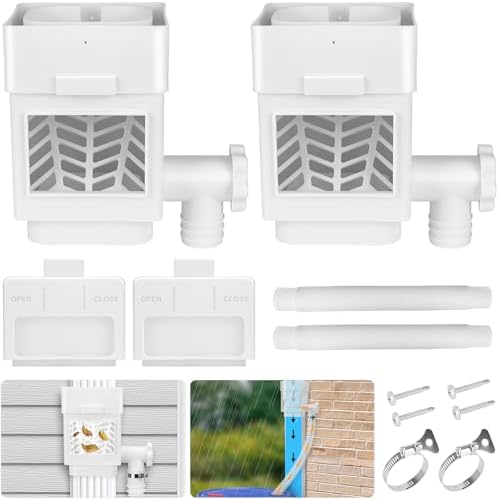 WADEO Rainwater Collection System, Downspout Diverter Fits for 2"x 3" or 3"x 4" Residential Downspouts, Rain Barrel Diverter Kit with Adjustable Valve and Filter, 5FT Hose, White, 2Pack by WADEOmakeyourlifebetter
