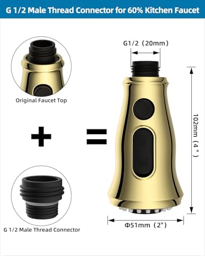 Universal Kitchen Sink Faucet Spray Head, 3 Modes, 15 Adapter, Brushed Gold - Image 3