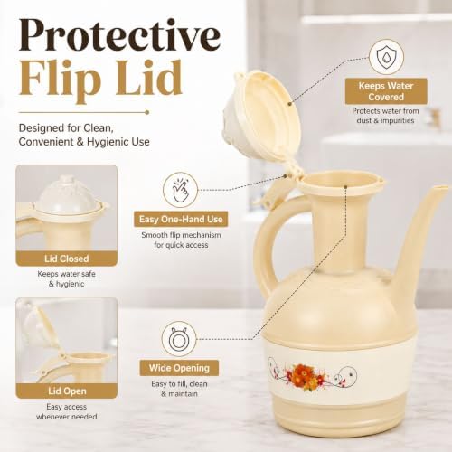 Beige Lota Bodna Toilet Wash Jug with Handle, Plastic Muslim Wudu & Bathroom Hygiene Water Pitcher, Portable Bidet Rinse Cup for Toilet, Home & Travel - Image 4