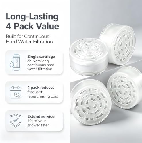 4 Pack Shower Head Filter Replacement Cartridges, Hard Water Softener Shower Filter Removes Chlorine & Fluoride, Reduces Dissolved Solids & Impurities - Image 4