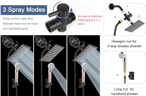 Filter Shower Head, High Pressure 8 Inch Rainfull with Filter Combo for Hard Water, Remove Chlorine Fluoride and Harmful Substances- 1 Replaceable Filter Cartridge (Square, Matte Black) - Image 5