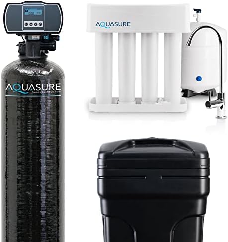 Aquasure 32,000 Grains Whole House Water Filter Bundle with Automatic Digital Metered Control Softener and 75 GPD RO Reverse Osmosis Drinking System | Removes Hardness | Ideal for 1-3 bathrooms by Aquasure