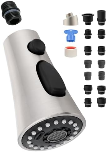 Universal Kitchen Faucet Head, 3 Modes, 15 Adapters Kit, Brushed Nickel by Greatcomfortathome