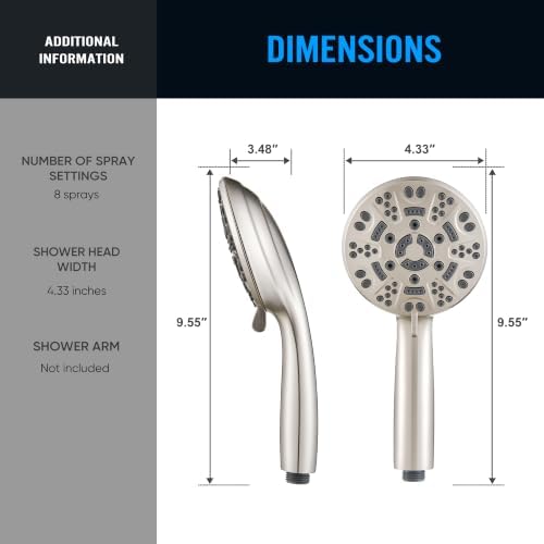 Cobbe 8-Setting Handheld Shower Head, Water-Saving Design, Brushed Nickel - Image 4