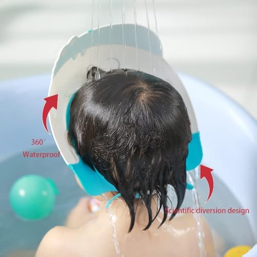 Baby Shower Cap Shield, Shower Cap for Kids, Visor Hat for Eye and Ear Protection for 0-9 Years Old Children,Cute Dinosaur/Crocodile/Hippo shape Makes the Baby Bath More Fun (Dinosaur, Blue) - Image 4