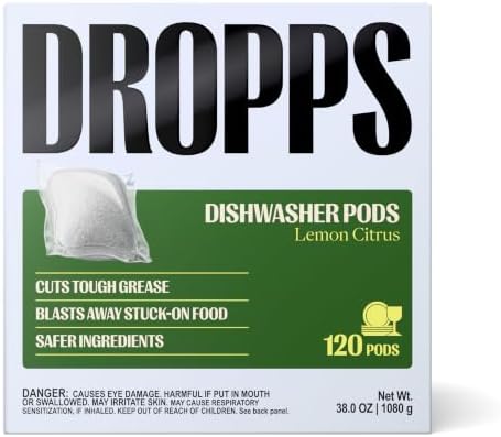 Dropps UltraWash Dishwasher Detergent Pods, Lemon Citrus (120 Ct) - Cuts Grease & Stuck-On Food | Sparkling Dishes & Glasses | Residue-Free | Clean Ingredients | No Pre-Rinse | Plastic Free Packaging by Dropps